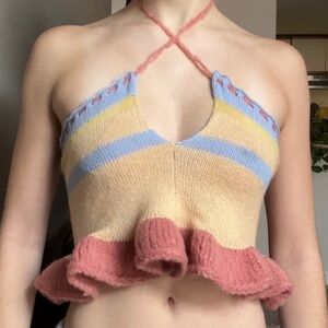 Knit Tube Top with Ruffle Hem